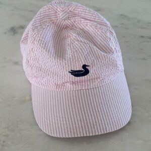 NWT Southern Marsh Pink Seersucker Hat with Navy logo Cotton